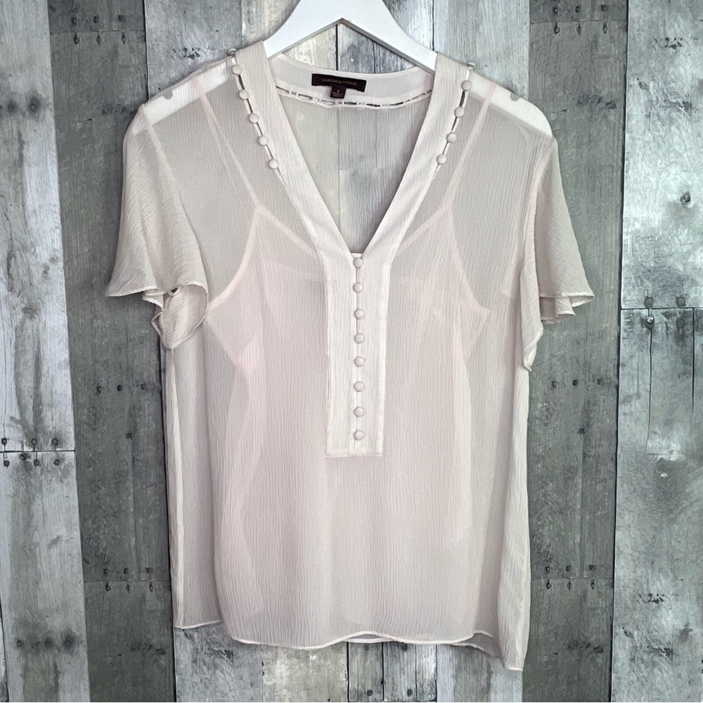 MARCHESA VOYAGE Cream Blush Sheer 2 Piece Silk Top With Cami Size 0